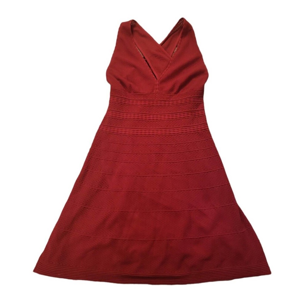 Missoni M Red Textured Knit Stretch Crossback Fit N Flare Dress Size 44 US 8